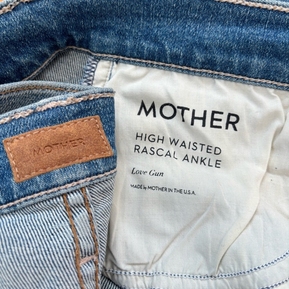 Mother Women"s 29 High Waisted Rascal Ankle Jeans Love Gun Distressed Frayed Hem - Picture 7 of 16